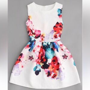 White Floral Fit & Flare Mini Dress Size Medium